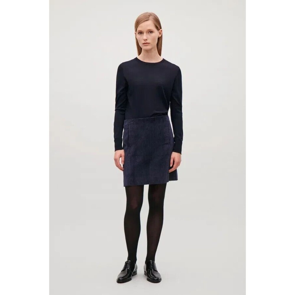 COS Short Corduroy Mini Skirt US 4 Navy Blue Classic Academia Minimalist B55